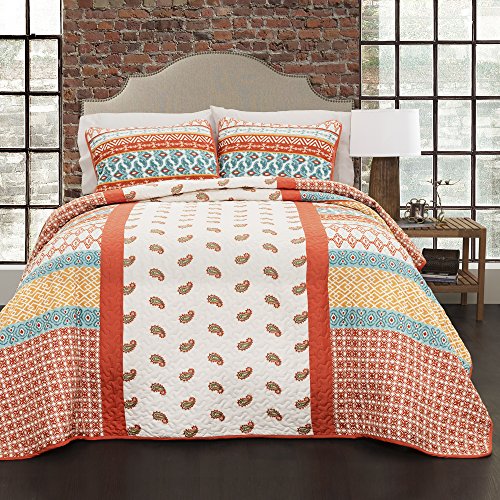 Lush Decor Lush DÃ©cor Calliope 3 Piece Quilt Set, Full/Queen, Tangerine: Home & Kitchen