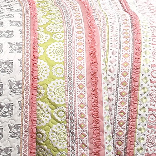 Lush Decor 5 Piece Fox Ruffle Stripe Quilt Set, Full/Queen, Pink/Gray: Home & Kitchen