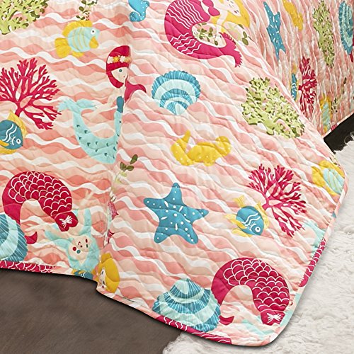 Lush Decor 4 Piece Mermaid Waves 4Piece Quilt Set, Twin, Pink: Home & Kitchen