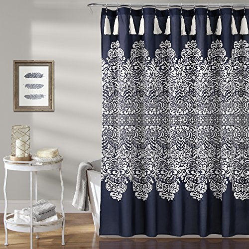 Lush Decor Boho Medallion Shower Curtain, 72" x 72", Navy: Home & Kitchen