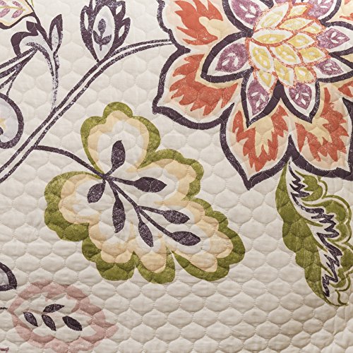 Lush Decor Aster Quilt Flower Pattern Reversible Coral and Navy 3 Piece Lightweight Bedding Set, King: Home & Kitchen