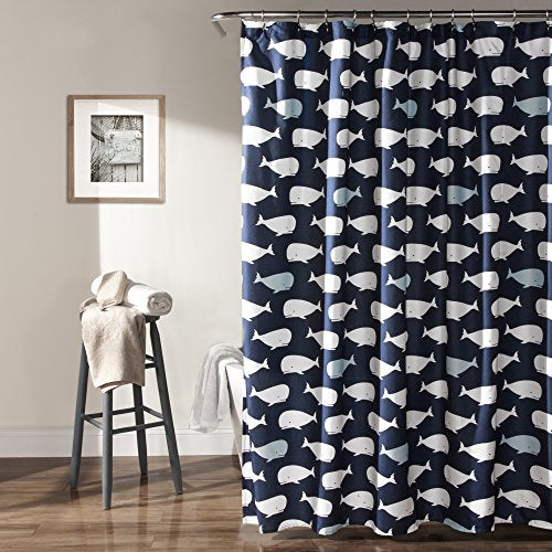 Lush Decor Whale Shower Curtain, 72" x 72", Navy: Home & Kitchen