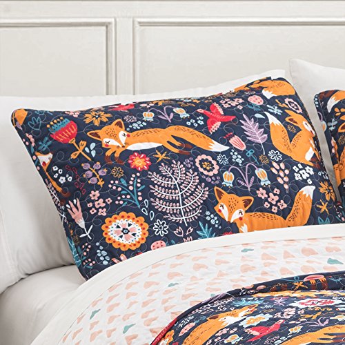 Lush Decor Pixie Fox Quilt Reversible 4 Piece Bedding Set-Navy-Full/Queen: Home & Kitchen