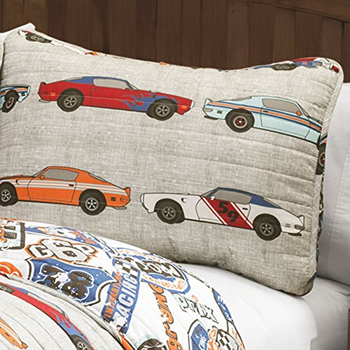 Lush Decor Race Cars 3 Piece Reversible Quilt Bedding Set, Full/Queen, Blue and Orange: Home & Kitchen