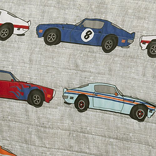 Lush Decor Race Cars 3 Piece Reversible Quilt Bedding Set, Full/Queen, Blue and Orange: Home & Kitchen