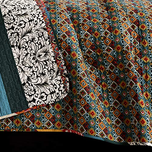 Lush Decor Boho Striped Reversible 3 Piece Quilt Bedding Set, Full-Queen, Turquoise & Tangerine: Home & Kitchen