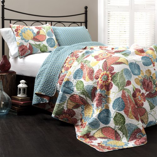 Lush Decor Layla 3-Piece Quilt Set, King, Orange/Blue: Home & Kitchen