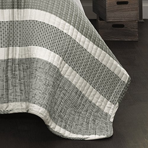 Lush Decor DÃ©cor Geometric Stripe 3 Piece Quilt Set, Full/Queen, Gray: Home & Kitchen