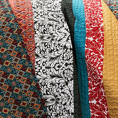 Lush Decor Boho Striped Reversible 3 Piece Quilt Bedding Set, Full-Queen, Turquoise & Tangerine: Home & Kitchen