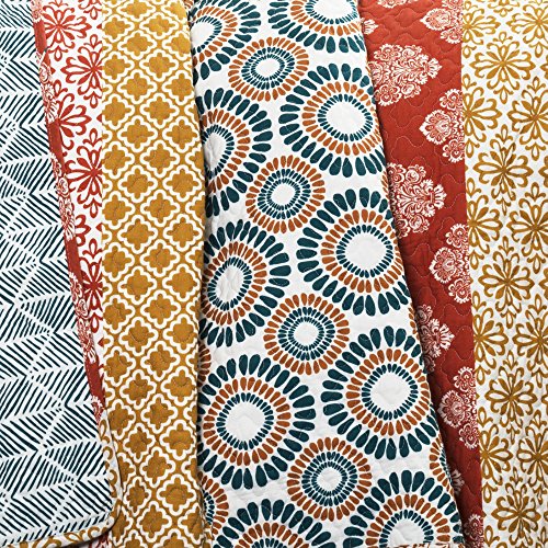 Lush Decor Bohemian Striped Quilt Reversible 3 Piece Bedding Set King Turquoise: Home & Kitchen